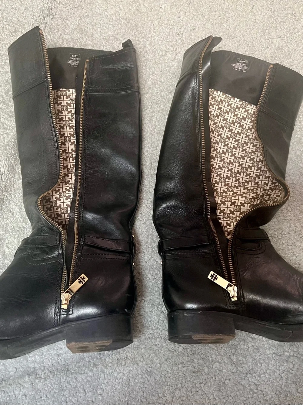 Tory Burch Black Leather Knee-High Riding Boots with Gold Hardware- 9M